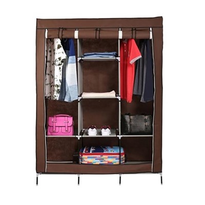 Тканевый шкаф-88130 (STORAGE WARDROBE) цвет-КОРИЧНЕВЫЙ 3-секции 8-полок  оптом