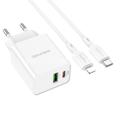 СЗУ Type-C to Lightning 1 USB выход QC3.0+PD 20W (5V-3.0A/9V-2.0A/12V-1.5A) BOROFONE BA69A (белый)