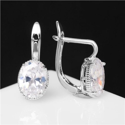 Серьги со стразами «Блум» классика, мини овалы, белые в серебре