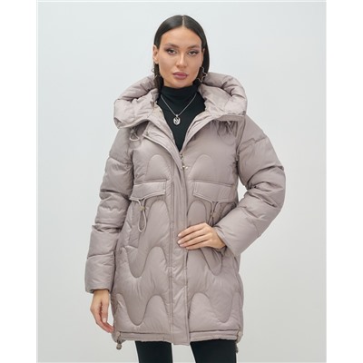 Куртка зимняя женская с капюшоном модная светло-коричневого цвета 7653SK