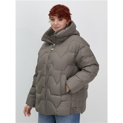 Куртка зимняя женская из овчина стильная и модная коричневого цвета 7309K