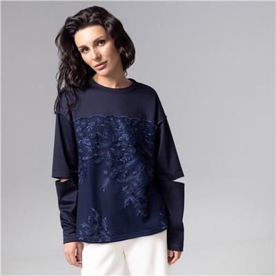 Лонгслив с разрезами на рукавах, Образ решает (синий)