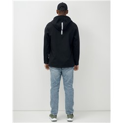 Ветровка спортивная мужская с капюшоном softshell черного цвета 9563Ch