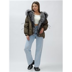 Полупальто женское зимнее с чернобуркой люкс класса коричневого цвета 1313K