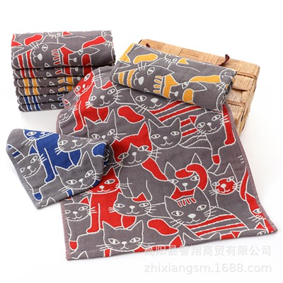Zhiyang new style Aiwei bamboo cotton silhouette cat gauze square towel soft breathable absorbent kitchen towel factory price wholesale