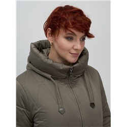 Пальто зимнее утепленное женское большого размера коричневого цвета 7699K