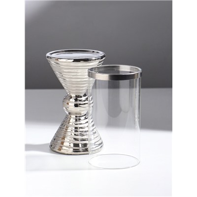 Подсвечник на 1 свечу «Зазеркалье. Зебра», керамика, стекло, d=7.5 см, серебро, 9.5×9.5×29 см