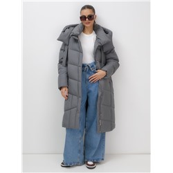 Пальто зимнее утепленное с капюшоном женское темно-серого цвета 7748TC