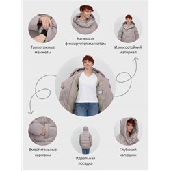 Куртка зимняя женская с капюшоном модная светло-коричневого цвета 7651SK