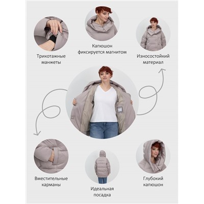 Куртка зимняя женская с капюшоном модная светло-коричневого цвета 7651SK