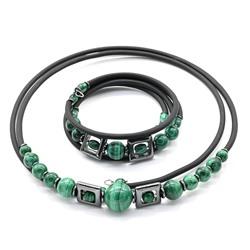 Чокер и браслет с малахитом шарики 8-13мм, 43см, 17см