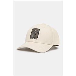 Czapka z daszkiem bawełniana męska z ozdobnym haftem kolor beżowy