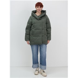 Куртка зимняя женская с капюшоном модная цвета хаки 7651Kh