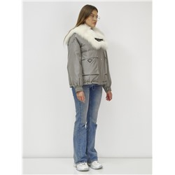 Куртка бомбер ангел с мехом песец премиум класса серого цвета 390_1Sr