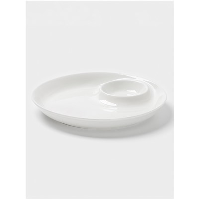 Блюдо с соусником Доляна White Label, d=25 см, фарфор, белое