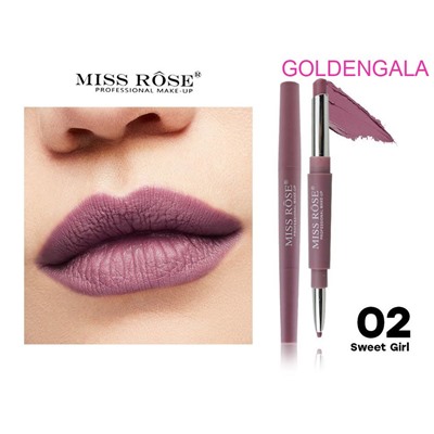 Кремовая помада + карандаш для губ MISS ROSE тон 02 SWEET GIRL