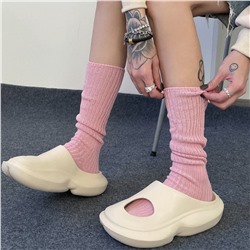 Spring and summer new Japanese solid color coarse lines and knee socks and calf socks jk sweet double -pin pile socks ins socks