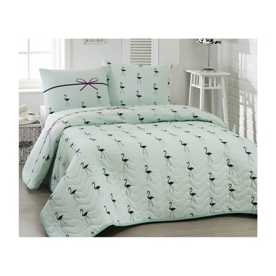 1 сп. Стеганое Покрывало Двустороннее 160x220 см. с Наволочкой 50x70 см. Flamingo Mint