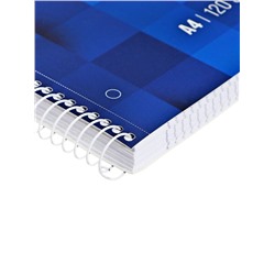Тетрадь А4, 120 листов в клетку Hatber Blue pixel, на спирали, ламинация Soft-touch, многоуровневая перфорация, трёхцветный разделитель, блок офсет 60-65 г/м²