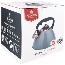 ЧАЙНИК AGNESS "ТЮДОР"СО СВИСТКОМ 2,7 Л, ТИТАНОВОЕ ПОКРЫТИЕ НОСИКА, ТЕРМОАККУМУЛИРУЮЩЕЕ ДНО, ИНДУКЦИЯ