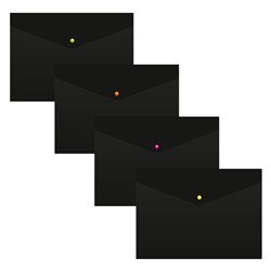 Папка-конверт на кнопке А4, 180 мкм, Calligrata No Secret, непрозрачная, черная, микс цветные кнопки