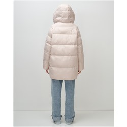 Куртка двубортная женская зимняя с капюшоном бежевого цвета 7736B