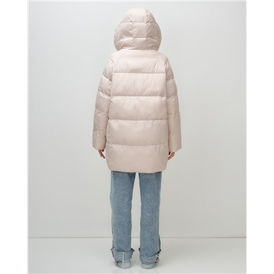 Куртка двубортная женская зимняя с капюшоном бежевого цвета 7736B