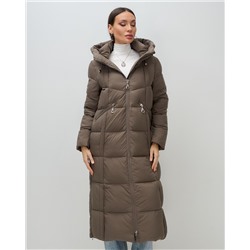 Пальто зимнее утепленное с капюшоном женское светло-коричневого цвета 7729SK