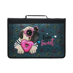 Папка-пенал для труда А4, 340 х 240 х 30 мм, с ручкой, молния вокруг, "Love is", ламинированный картон (объемный 3D-рисунок с эффектом металлика)