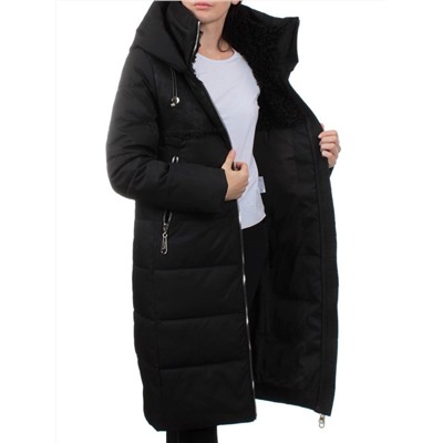 23-636 BLACK Пальто зимнее женское (холлоффайбер 150 гр., искусственная дубленка)