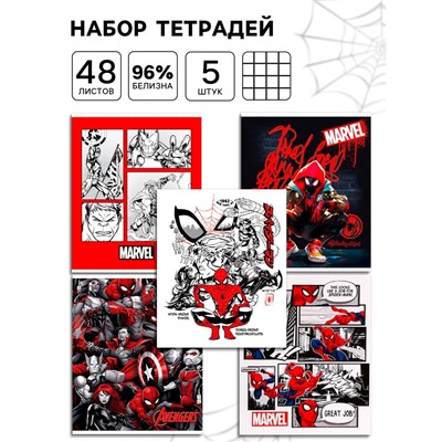 Тетрадь в клетку, 5 шт. «Человек-паук», 48 листов