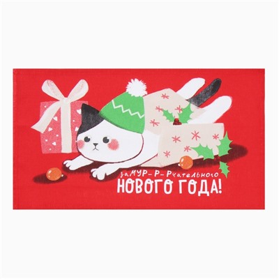 Полотенце новогоднее Доляна "Новогодний котик" 28х46 см, 100% хл, рогожка 164 г/м2