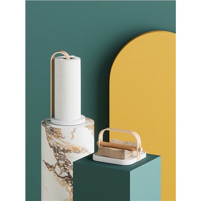 Держатель для бумажных полотенец Bellwood, белый/натуральное дерево