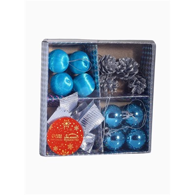 Ёлочные игрушки «Карнавал», набор 16 шт. (4 бантика, 4 шишки, 8 шаров) серебристый/голубой