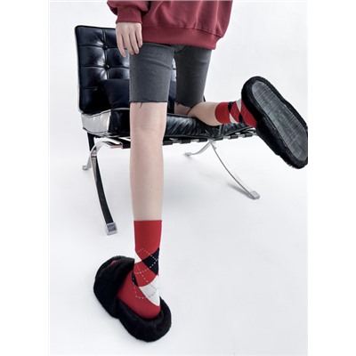 Retro cotton demi-season brand Japanese knee socks, mid-length