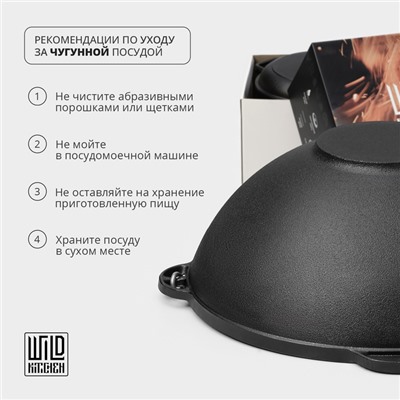 Сковорода блинная Wild Kitchen, d=24 см, лопатка и губка в комплекте, чугун