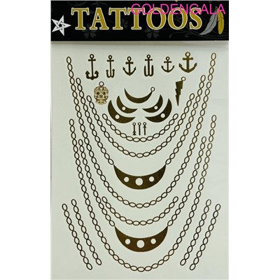 Тату наклейки золотой и серебряный металлик лист 15х20 5 мм Арт 3