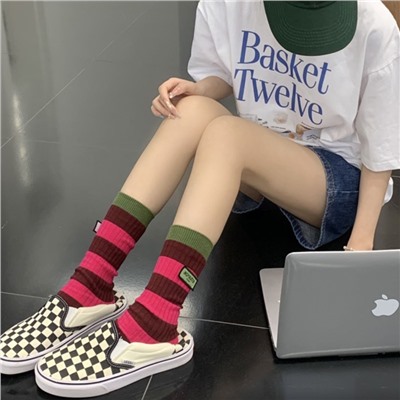 Cotton fuchsia retro trend knee socks for men and women, internet celebrity, mid-length