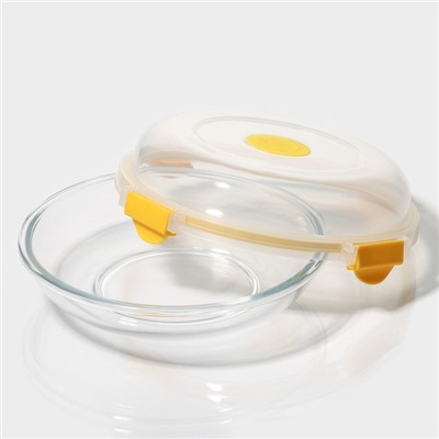 Контейнер для еды Доляна, 500 мл, 19×8 см, круглый, жаропрочное стекло, жёлтый