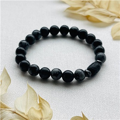 Радуга Самоцветов Браслет из снежного Обсидиана и Лавы