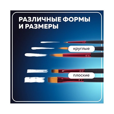 Кисти BRAUBERG PREMIUM, набор 5шт. (синтетика, круглая №1,3,5, плоская №5,8), блистер, 201024