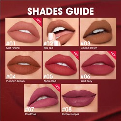 Матовая губная помада O.TWO.O New Trending Lip Gloss Marbling Water Proof Matt Finish Lip Stick № 3 Cocoa Brown