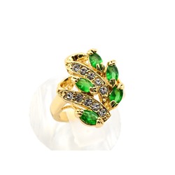 Кольцо с позолотой "Волна" циркон зелёный, размер 16