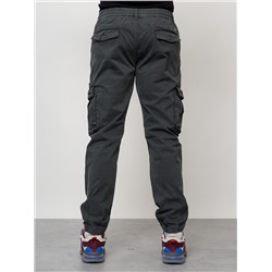 Джинсы карго мужские с накладными карманами темно-серого цвета 2402TC