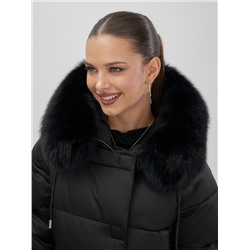 Куртка зимняя женская с мехом и капюшоном тренд черного цвета 7658Ch