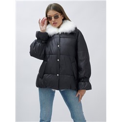 Куртка женская зимняя с мехом енот премиум класса черного цвета 3171Ch