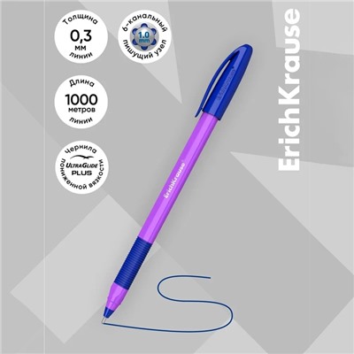 Набор ручек шариковых 4 штуки, ErichKrause U-109 Neon Stick&Grip, игольчатый узел 1.0 мм, чернила синие, супермягкое письмо, резиновый держатель, корпус неоновый, МИКС