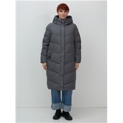 Пальто зимнее утепленное с капюшоном женское темно-серого цвета 7623TC