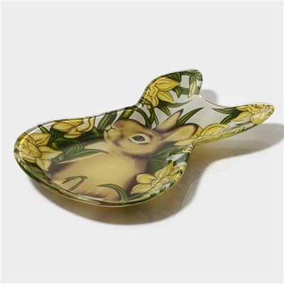 Блюдо сервировочное Доляна «Кролик в цветах», 21×13.5×1.8 см, стекло, зелёное, жёлтое