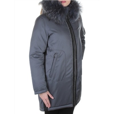 E-1961 DK. GREY Пальто женское с натуральным мехом Evcanbady
